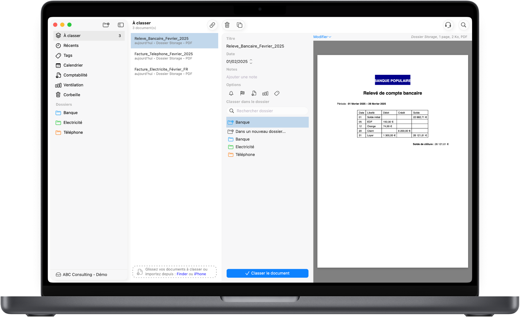 Interface principale de Storage, logiciel GED pour Mac