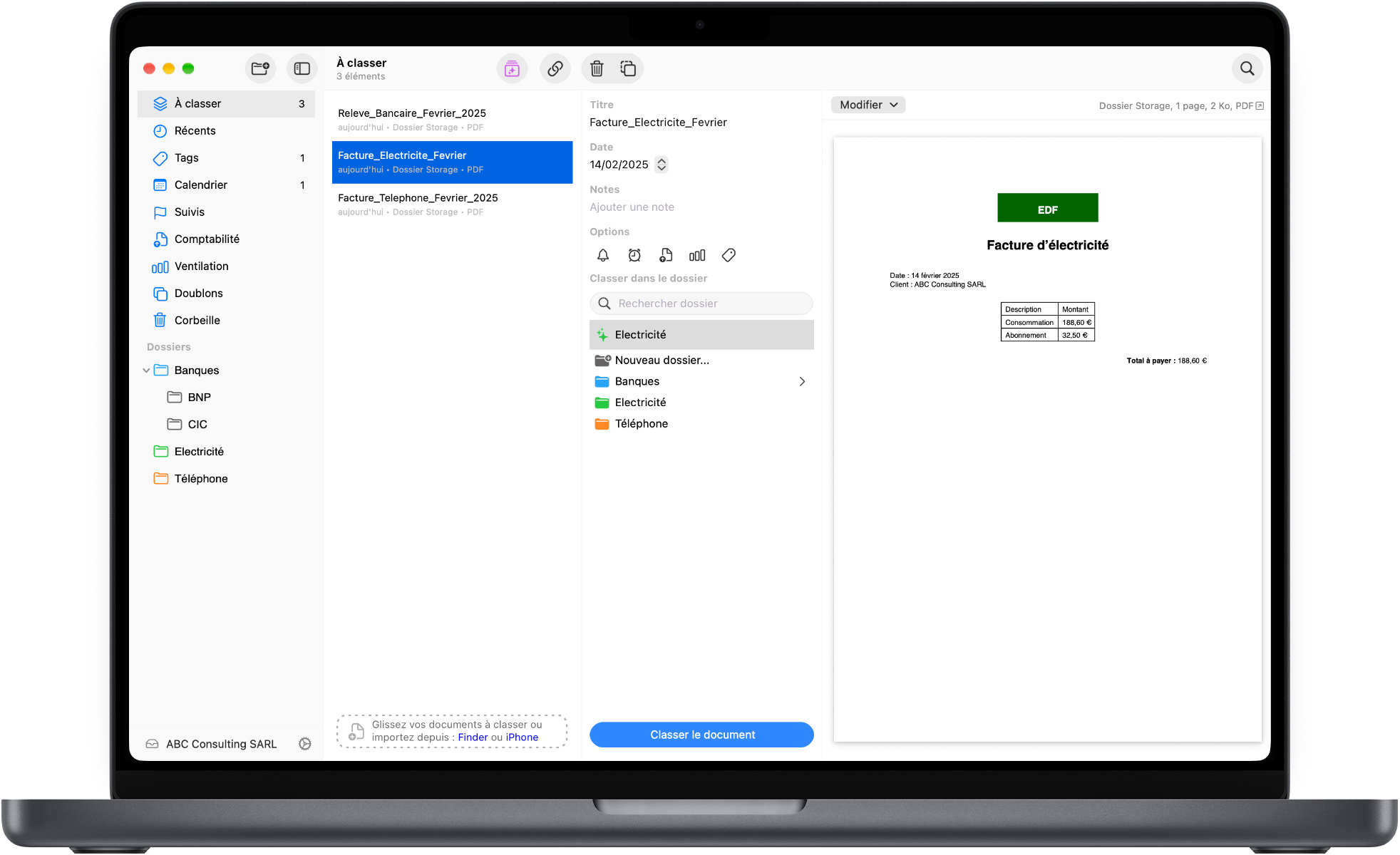 Interface principale de Storage, logiciel GED pour Mac